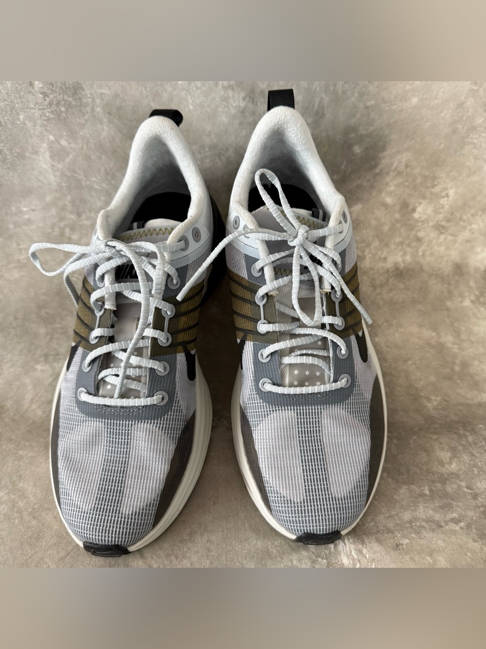 Nike Lunar Women’s White and Olive Green Athletic Sneakers